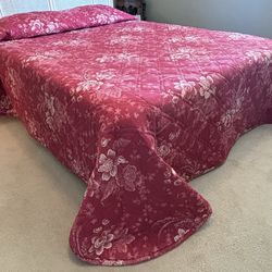 Red and white floral cotton queen size  bedspread