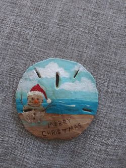 Handpainted snowman beach scene christmas ornament