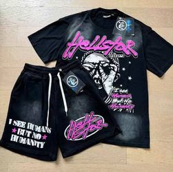 Black and Purple Hellstar Matching T-Shirt & Shorts Set | Streetwear