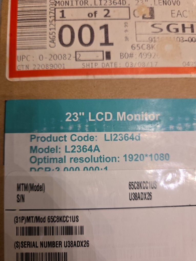 23 Inches LCD Monitor- LENOVO