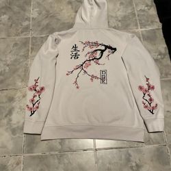 DGK Dirty Ghetto Kids Hoodie White Large Cherry Blossom Embroidered Sweatshirt