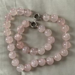 Rose Glass Beaded Necklace And Bracelet