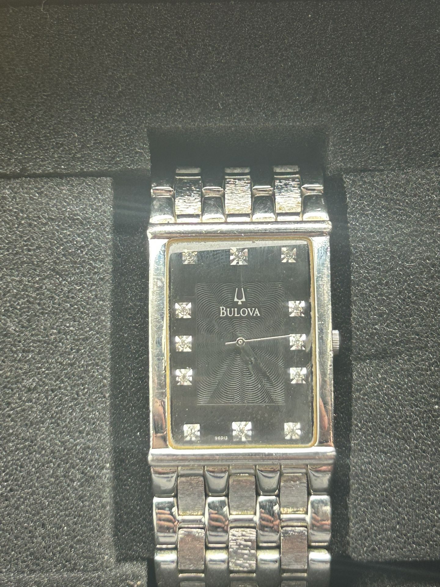 Bulova A7 Mens 96D12 Diamond Accented Watch Black Dial Stainless C860466