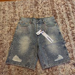 Purple Brand Rhinestone Jorts