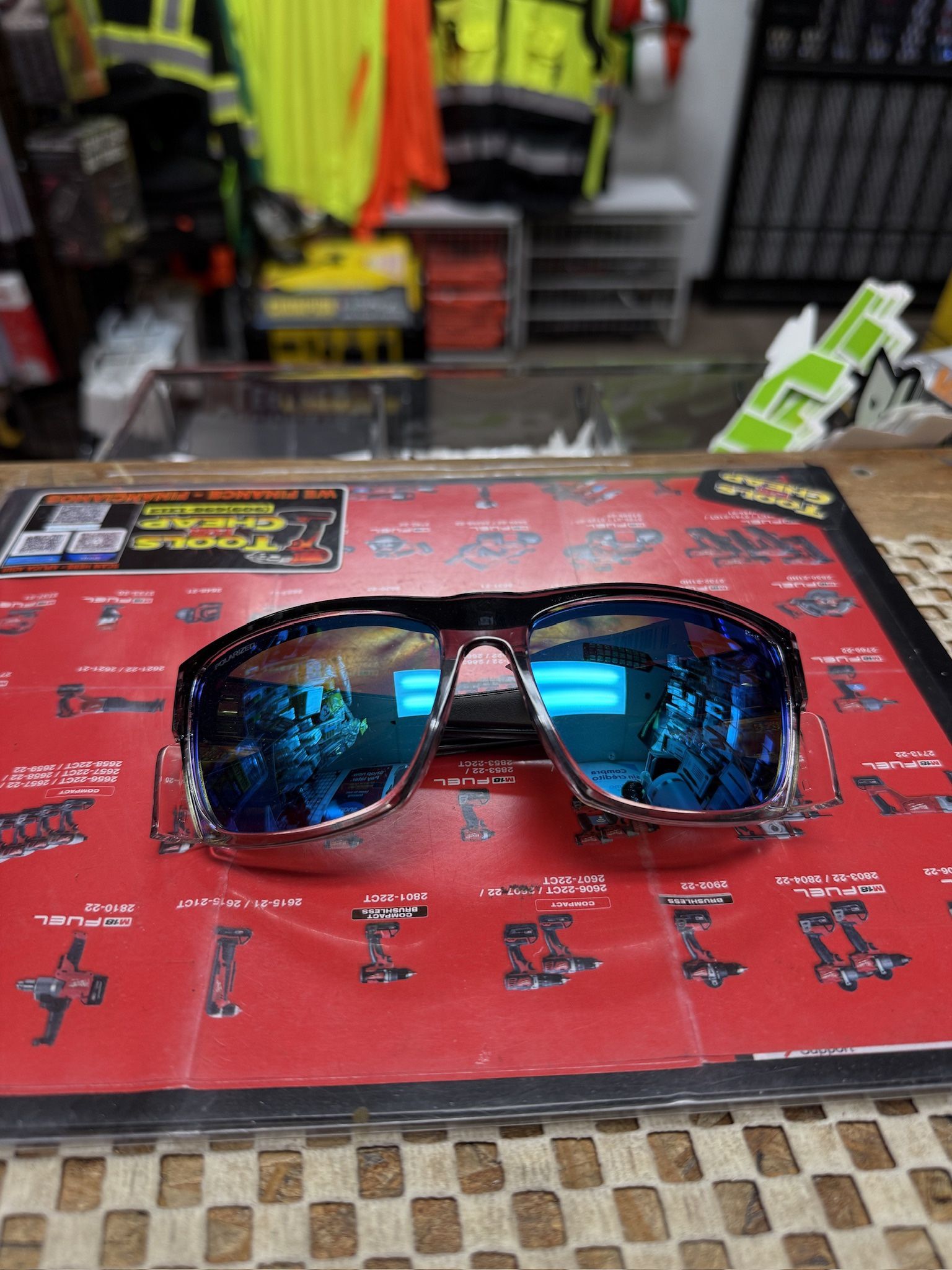 BOMBER Clutch Clear And Black W/ Blue Mirror Lens Safety Glasses