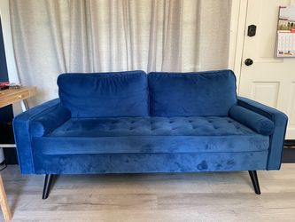 Blue Velvet Mid-Century Modern Sofa