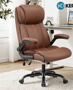 new Ergonomic Office Chair, Desk Computer Chair, Leather High Back Executive Chairs with Adjustable Lumbar Support & Flip Up Arms, Rocking, Brown 3-me