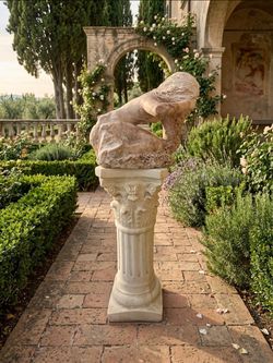 Large Hand-Carved Pink Alabaster Nude Sea Nymph Sculpture + Pedestal