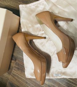 Prada Nude Patent Leather Pointed-Toe Pumps