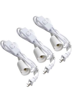 360W 5.9FT Extension Hanging Lantern Pendant Light Lamp Cord Cable E26/E27 Socket On/Off Switch (No Bulb Included), 3 Pack , White
