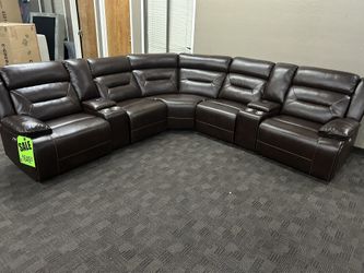 Brown Leather Reclining Sectional