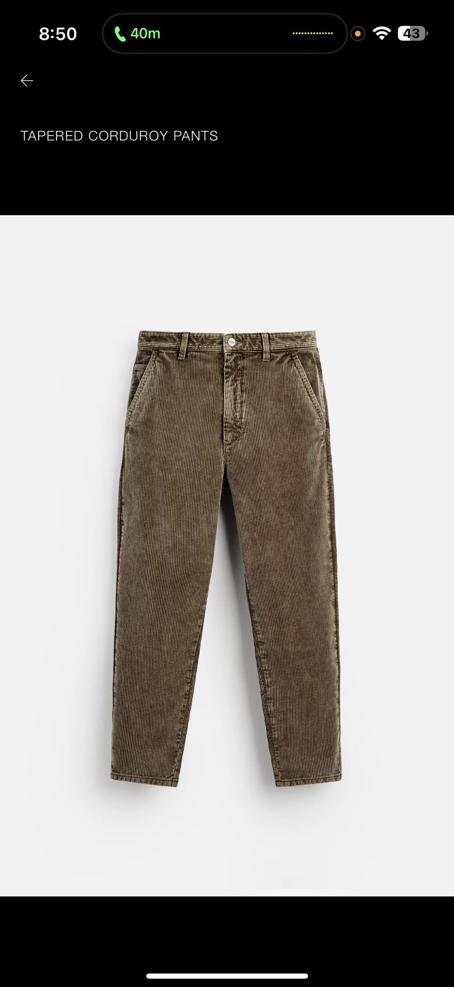 ZARA TAPERED CORDUROY PANTS