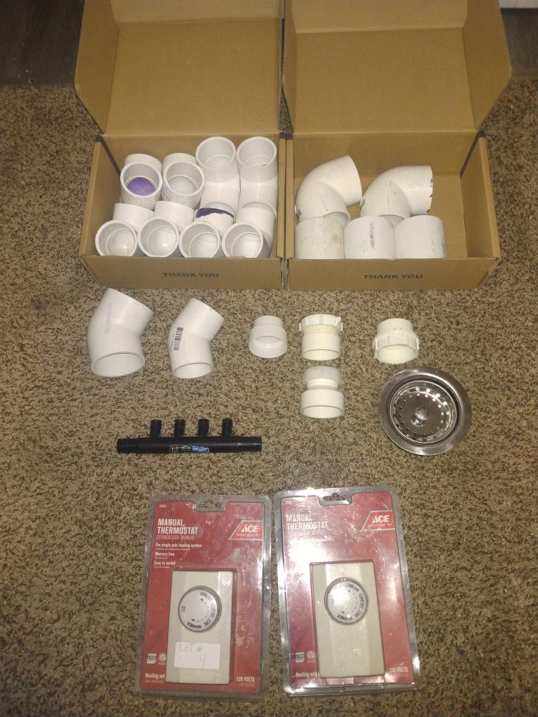 Huge Lot Of PVC Plumbing Fittings As Well As Thermostats