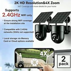 2 pack Solar Wireless Outdoor Security Camera. Supports 2.4GHz WiFi Only (Brand New in Box)