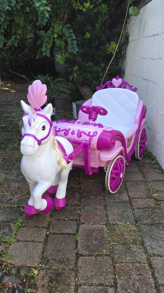 Huffy Disney Princess Horse and Carriage Ride-On Toy, Kids Ages 3+, 6V