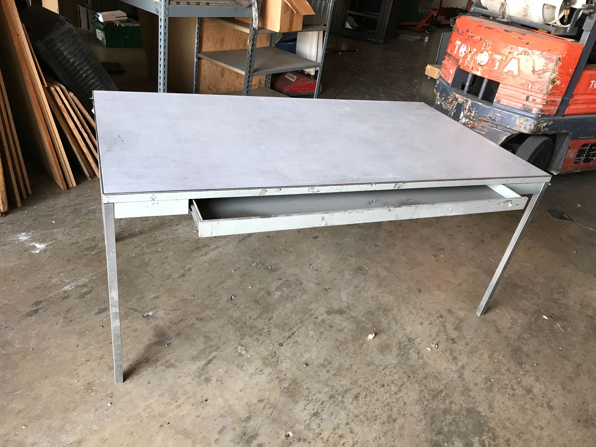 Metal work table. Steel and Formica.