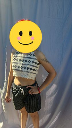 Halter Crop Top White Patterned