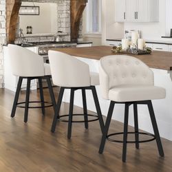 Counter Height Bar Stools Set of 3, 26" Swivel Faux Leather Upholstered Bar Stools 
