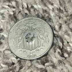 1874 Shield Nickel With Missing Reversed 