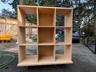 IKEA light wood nine cube storage organizer book cast display shelf