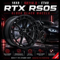 🔥 18x8 5x114.3 RTX RS05 GLOSS BLACK WHEELS 🔥
