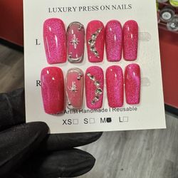 Pink CatEye Press On Nails