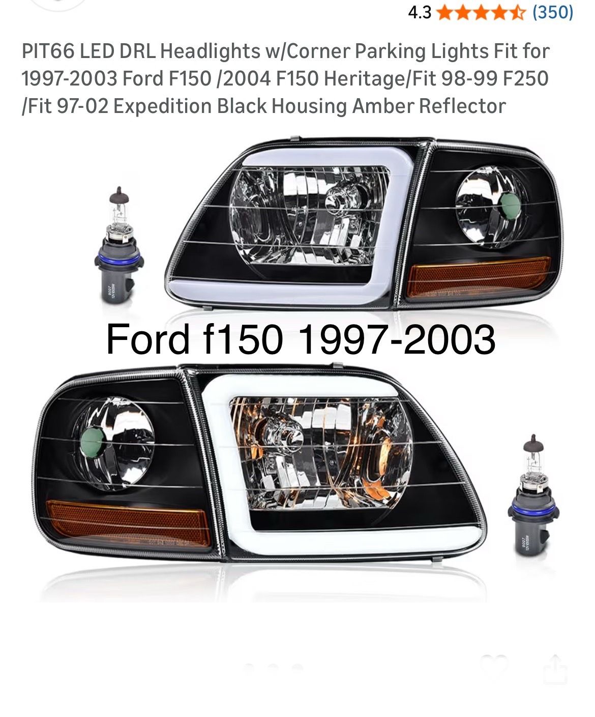 Black housing headlights and corner lamps with Drl lights white