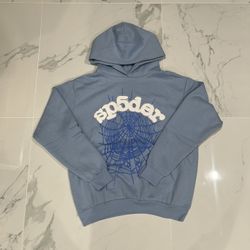 Sky Blue & White Sp5der Hoodie Size M