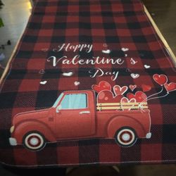 New Valentines Table Runner Happy Valentines Red Truck Heart Balloons Red And Black Plaid 