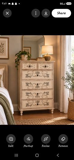 Tall Farmhouse Dresser with Floral Carved Drawers
