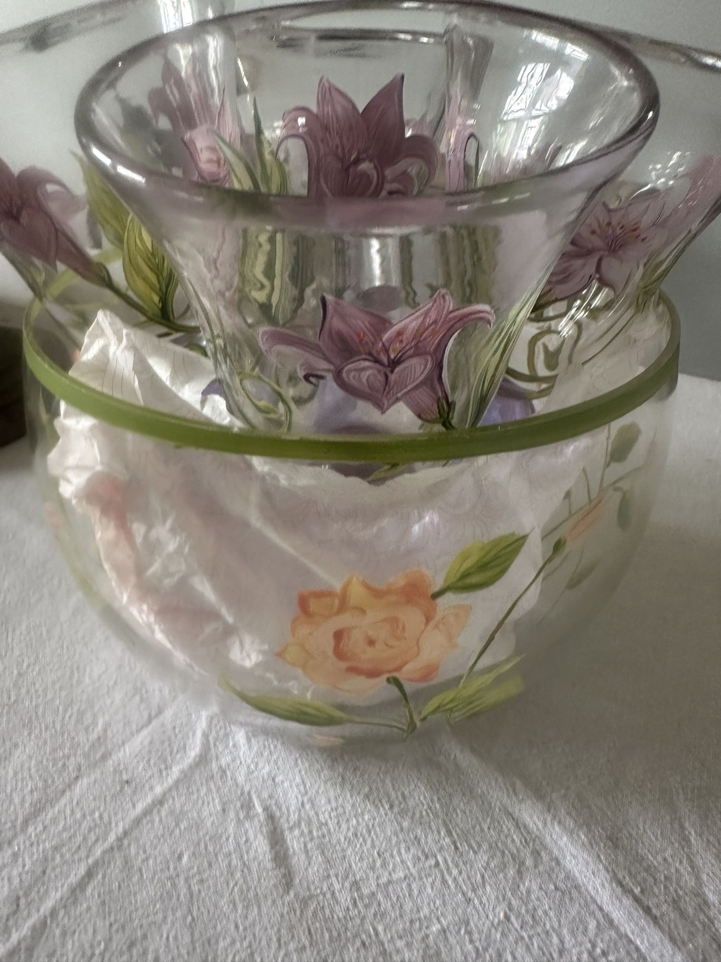 Hand Painted Glass Goblet And Salad Bowl 