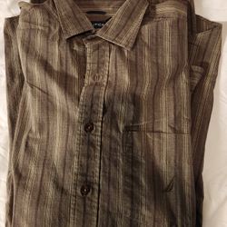 Nautica XL Brown Striped Long Sleeve Button Down Shirt 