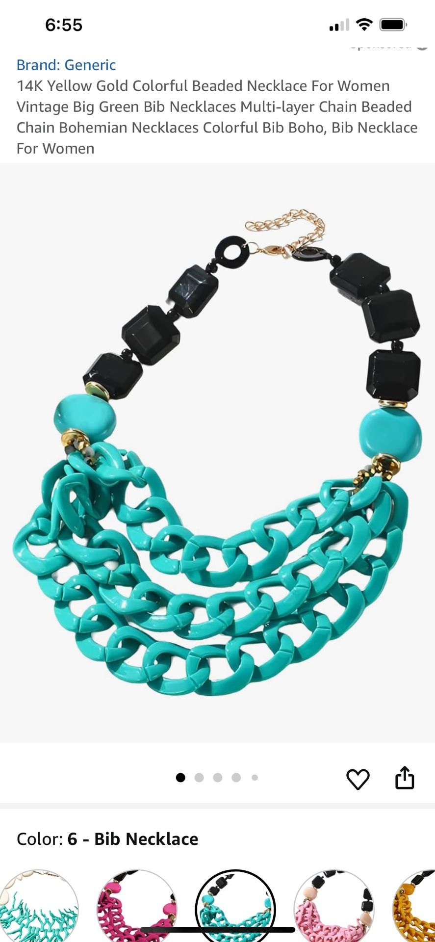 Eclectic Plastic Necklace W/ Gold-tone Chain