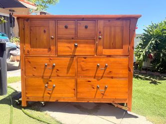 Large Rustic Pine Wood Dresser with Drawers