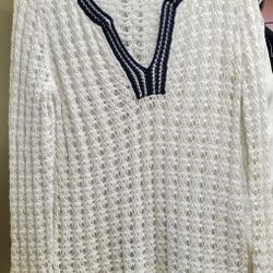 Blue And White Knit Top