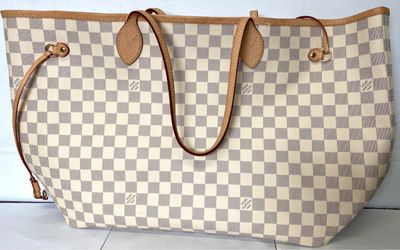 Louis Vuitton Neverfull Damier Azur Canvas Tote Shoulder Handbag