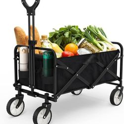 Folding Wagon, Collapsible, Heavy Duty with Side Pocket and Terrain Wheels. 200lbs capacity