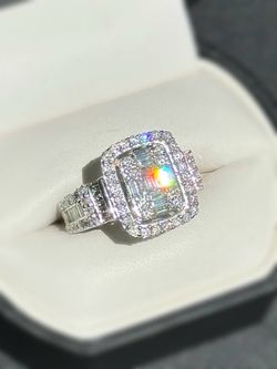14K White Gold 3CTW Natural Diamond Baguette& Round cut Ring sz 7
