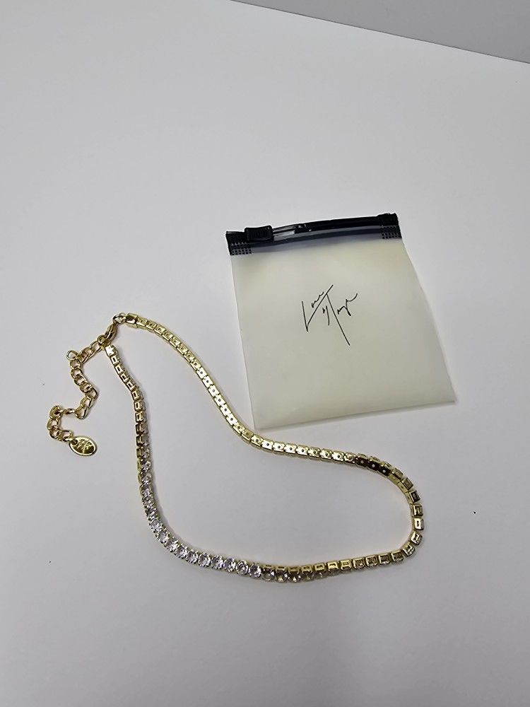 Lace By Tanaya Swavorski CZ Choker Adj Gold/Silver