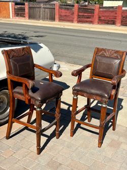 HEAVY ORNATE CARVED WOOD BAR STOOLS – $65 EACH