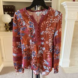 Sundance Blouse Floral Spirit Crochet Lace Brown Long