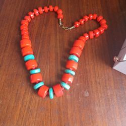 Vintage,,Red, Blue Turquoise Necklace 