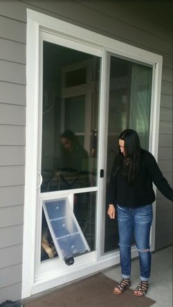 Sliding patio door with doggy door