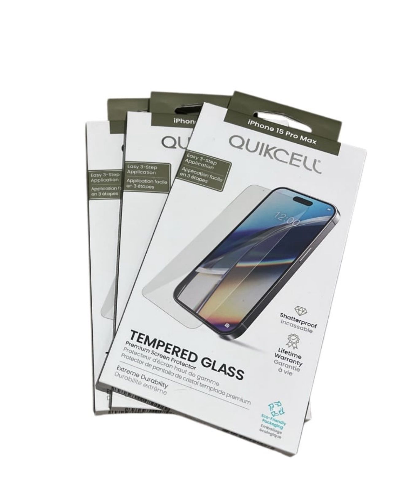 Quikcell Tempered Glass Screen Protector for iPhone 15 Pro Max Set of 3