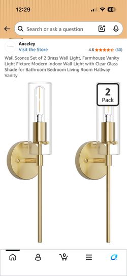 Wall Sconce Set of 2 Brass Wall Light, Farmhouse Vanity Light Fixture Modern Indoor Wall (445)