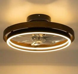 Rennnsan 0.98 ft. 1-Light Brown Farmhouse LED Indoor Woodgrain Flush Mount Ceiling Fan with 11.8 in. Fan Blade Span