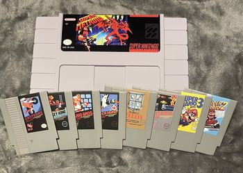 Nintendo Super Metroid cartridge replica With Nintendo Coasters!