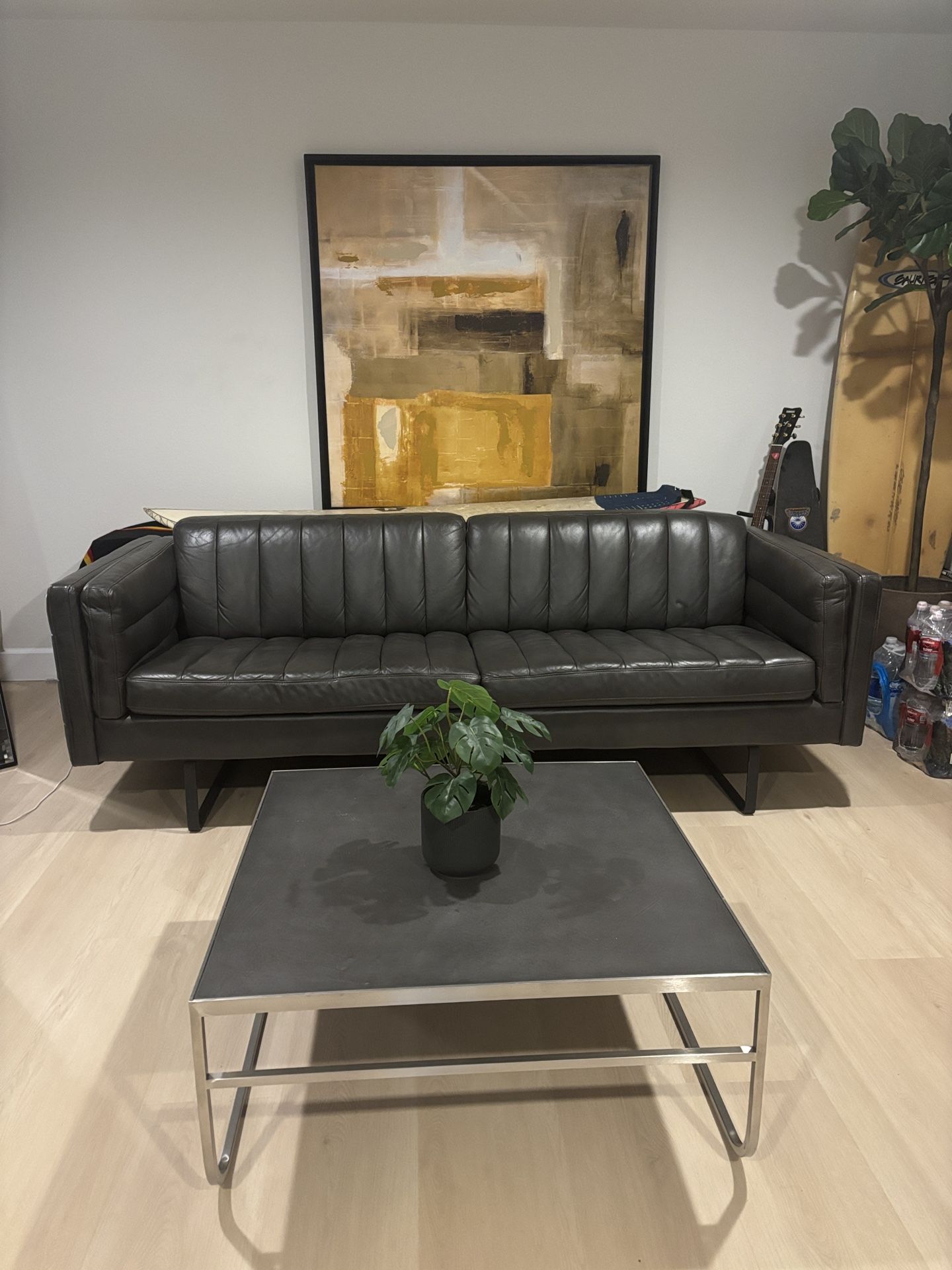 Dark Gray Leather Couch 