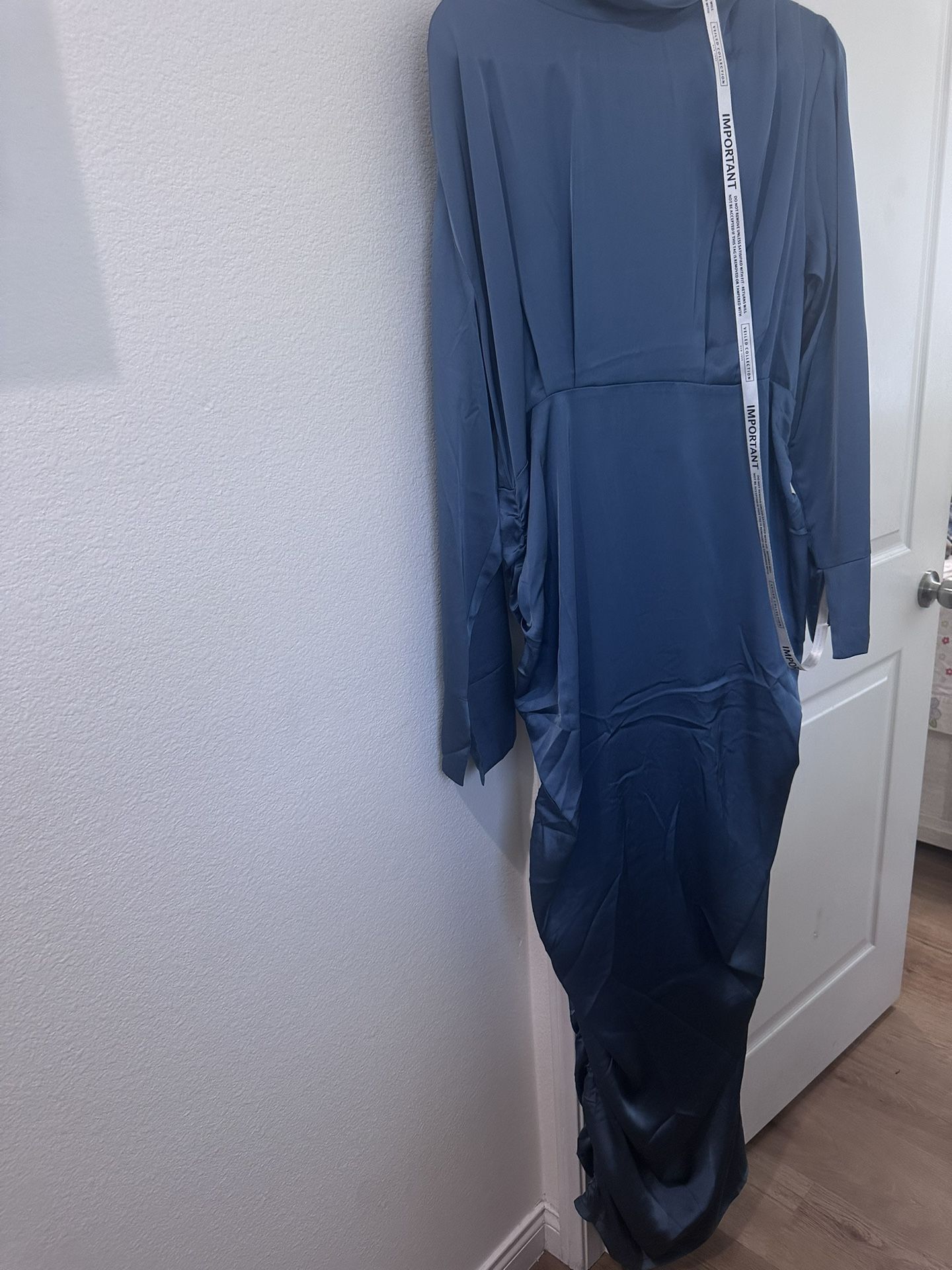 Blue Satin Modest Dress, 2X