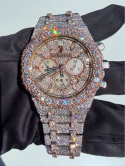 Audemars Piguet Royal Oak Chrono two tone Rose gold & Stainless steel Full Natural Diamond 35CTW Iced Out Pave baguette dial 26320 41mm Watch